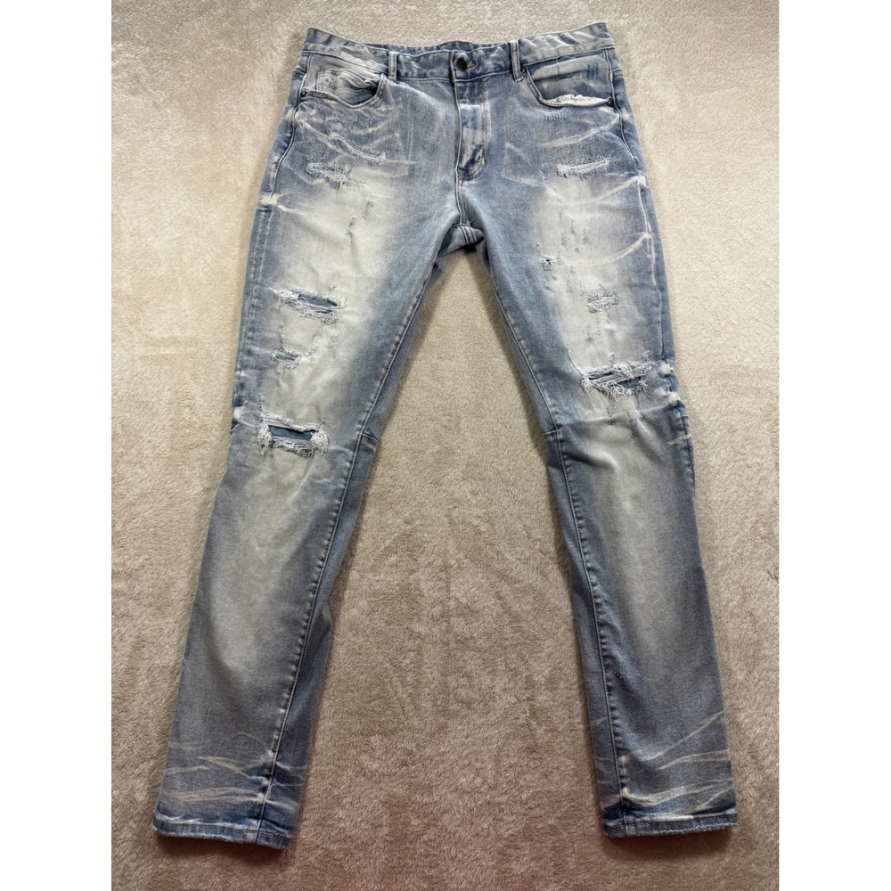 Smoke Rise Mens Distressed Light Wash Denim Jeans 38x34‎ Meas: 36x34